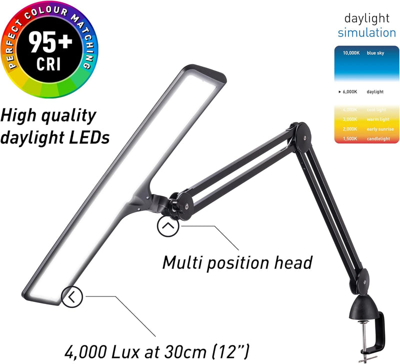 LED Desk Lamp Lux 6000K 95+ Cri Adjustable