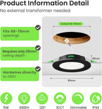 LED Downlights 5W Recessed Ceiling Lights Dimmable 3cct (12 Pack)