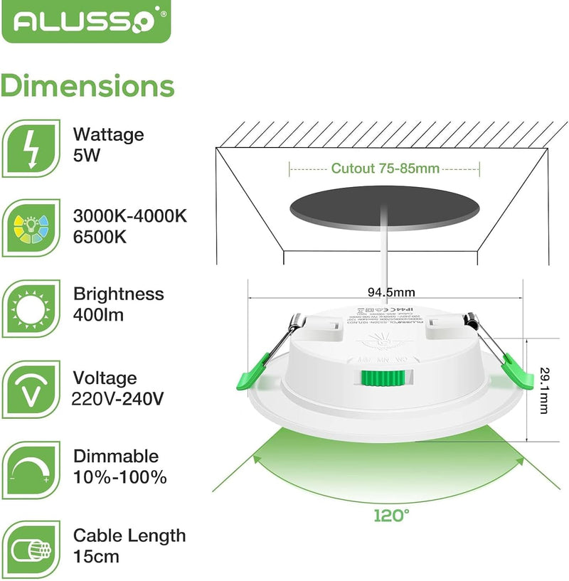 LED Downlights 5W Recessed Ceiling Lights Dimmable 3cct (12 Pack)
