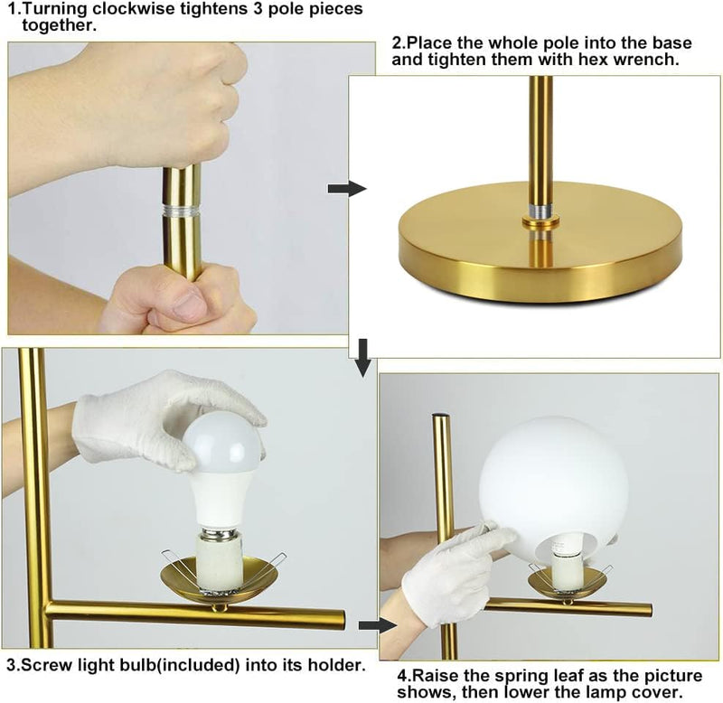 LED Floor Lamp with Frosted Glass Globe 3000K