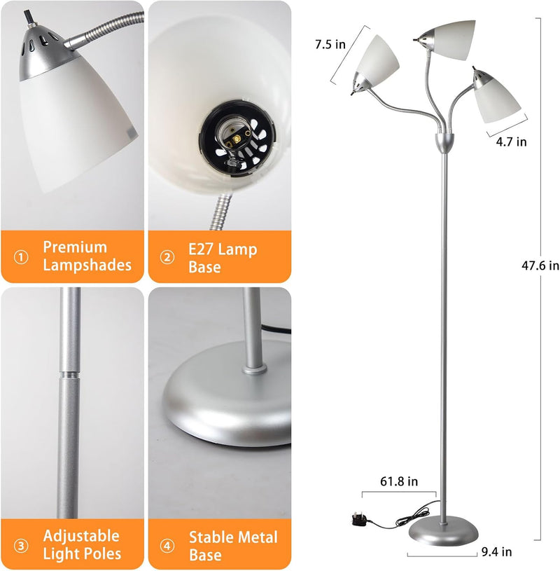 LED Floor Lamp with Frosted Glass Globe 3000K
