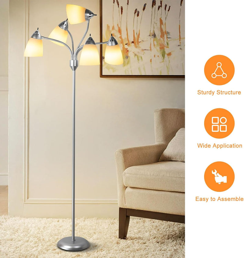 LED Floor Lamp with Frosted Glass Globe 3000K