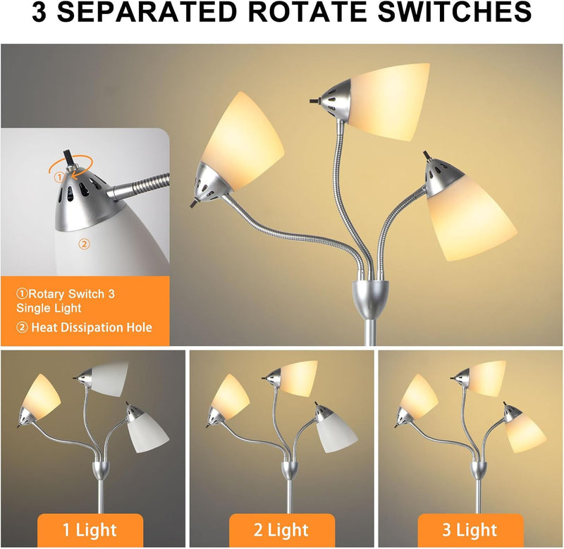 LED Floor Lamp with Frosted Glass Globe 3000K