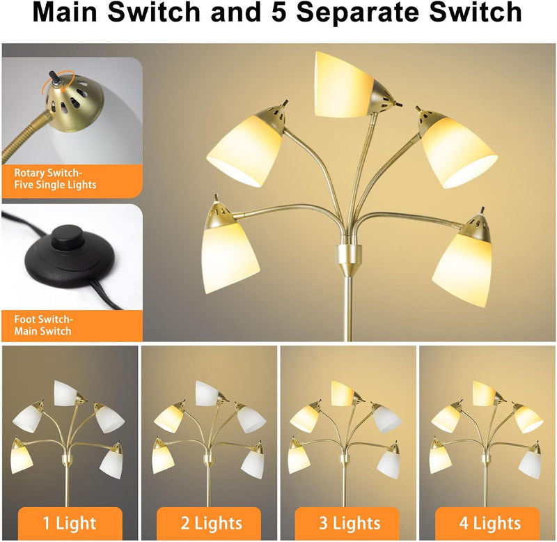 LED Floor Lamp with Frosted Glass Globe 3000K