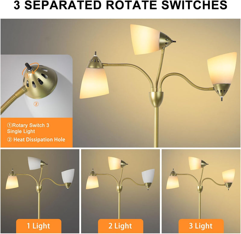 LED Floor Lamp with Frosted Glass Globe 3000K