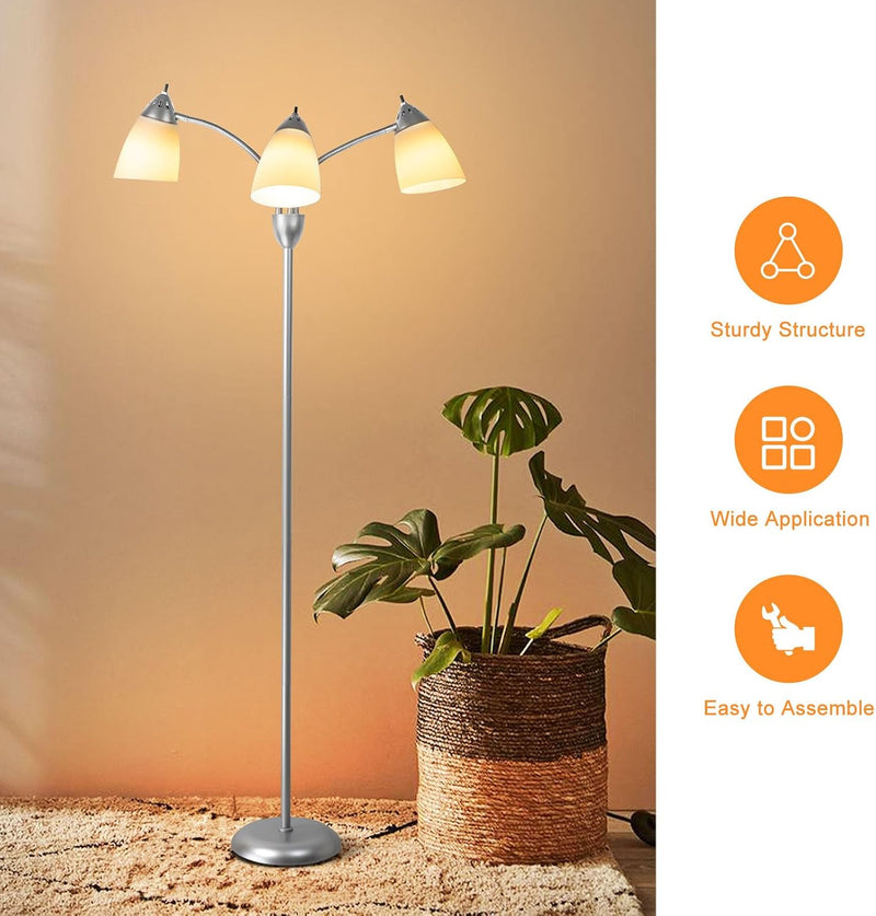 LED Floor Lamp with Frosted Glass Globe 3000K