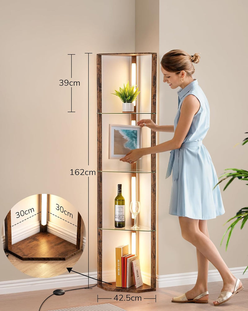 LED Floor Lamps with Shelves 4 Layers Wood