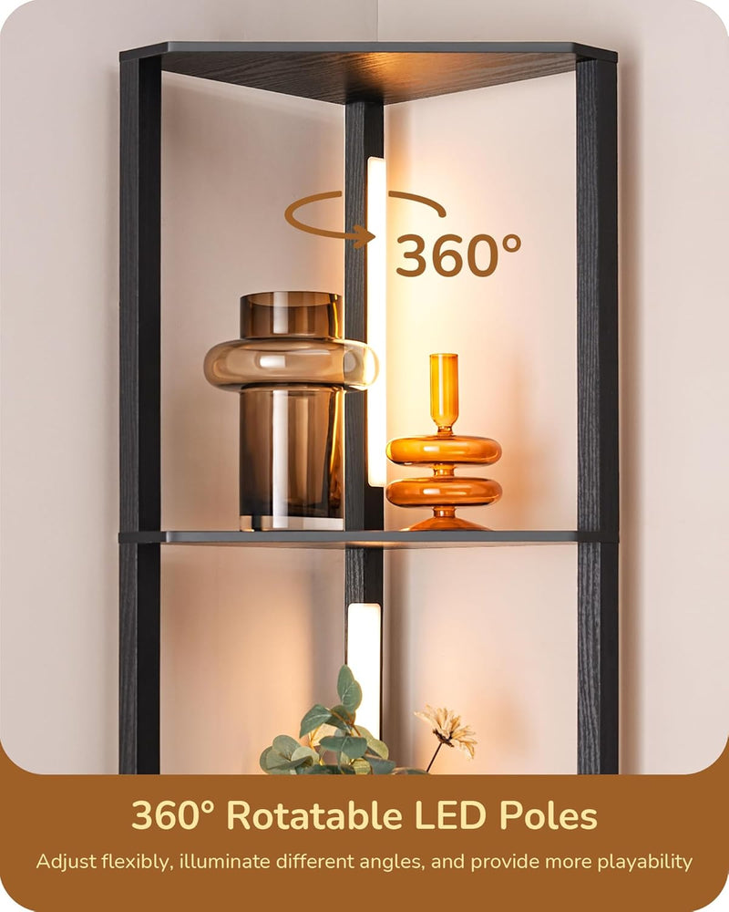 LED Floor Lamps with Shelves 4 Layers Wood
