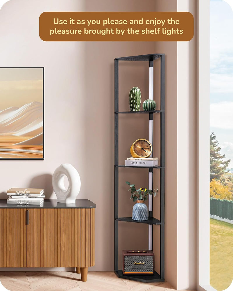 LED Floor Lamps with Shelves 4 Layers Wood