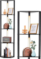 LED Floor Lamps with Shelves 4 Layers Wood