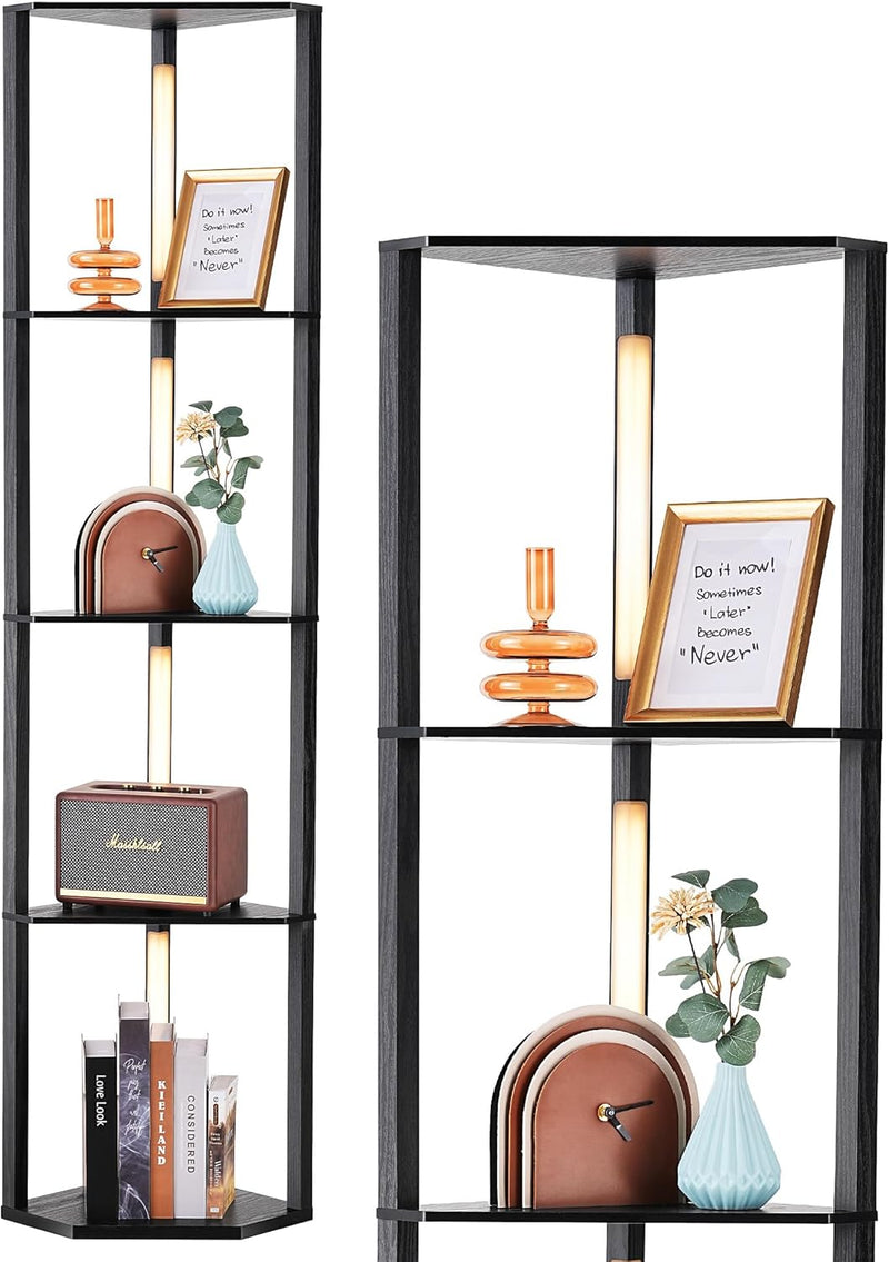 LED Floor Lamps with Shelves 4 Layers Wood