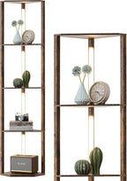 LED Floor Lamps with Shelves 4 Layers Wood