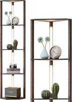 LED Floor Lamps with Shelves 4 Layers Wood