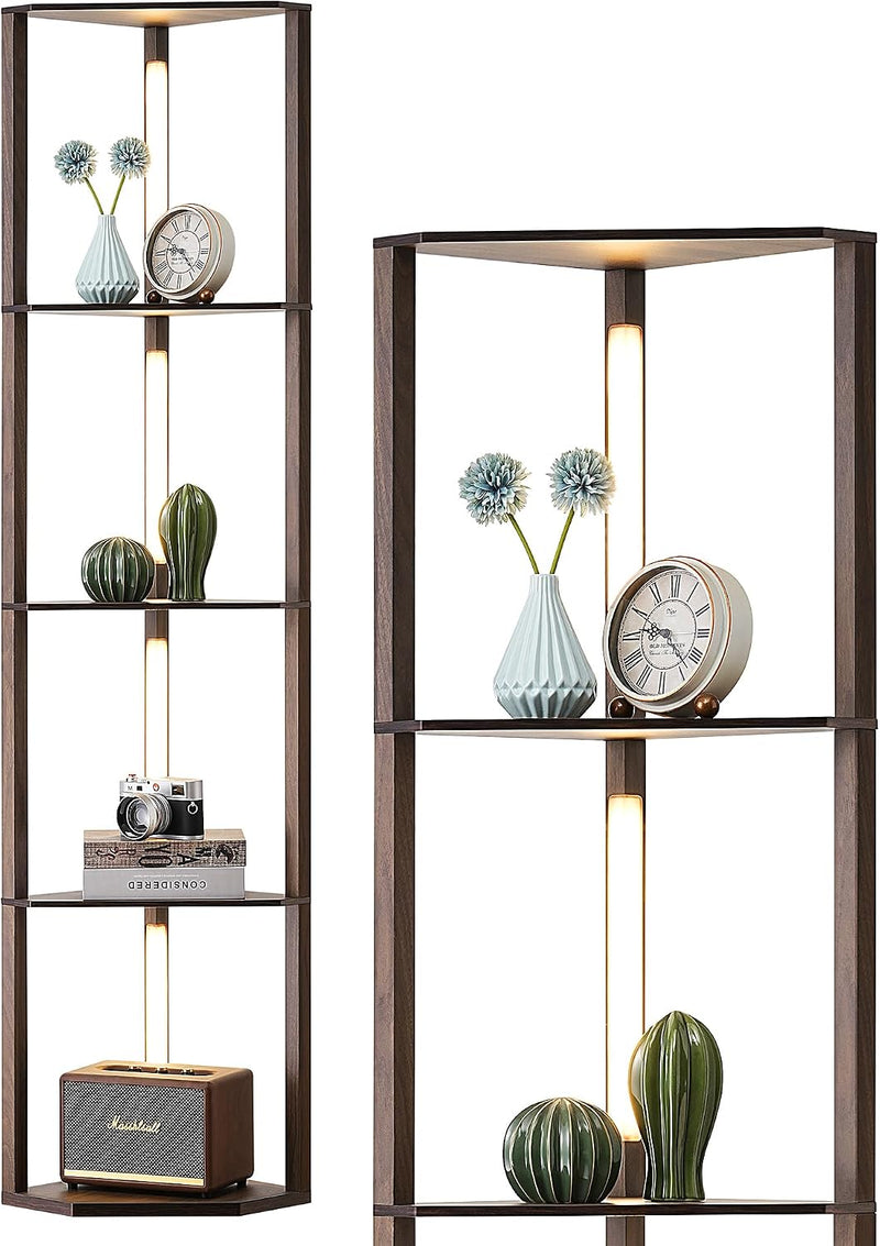 LED Floor Lamps with Shelves 4 Layers Wood