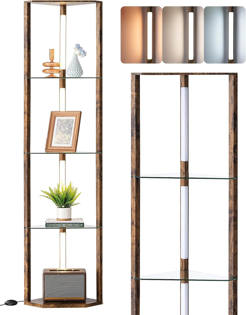 LED Floor Lamps with Shelves 4 Layers Wood