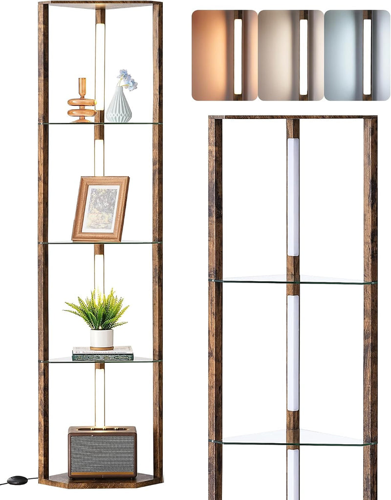 LED Floor Lamps with Shelves 4 Layers Wood