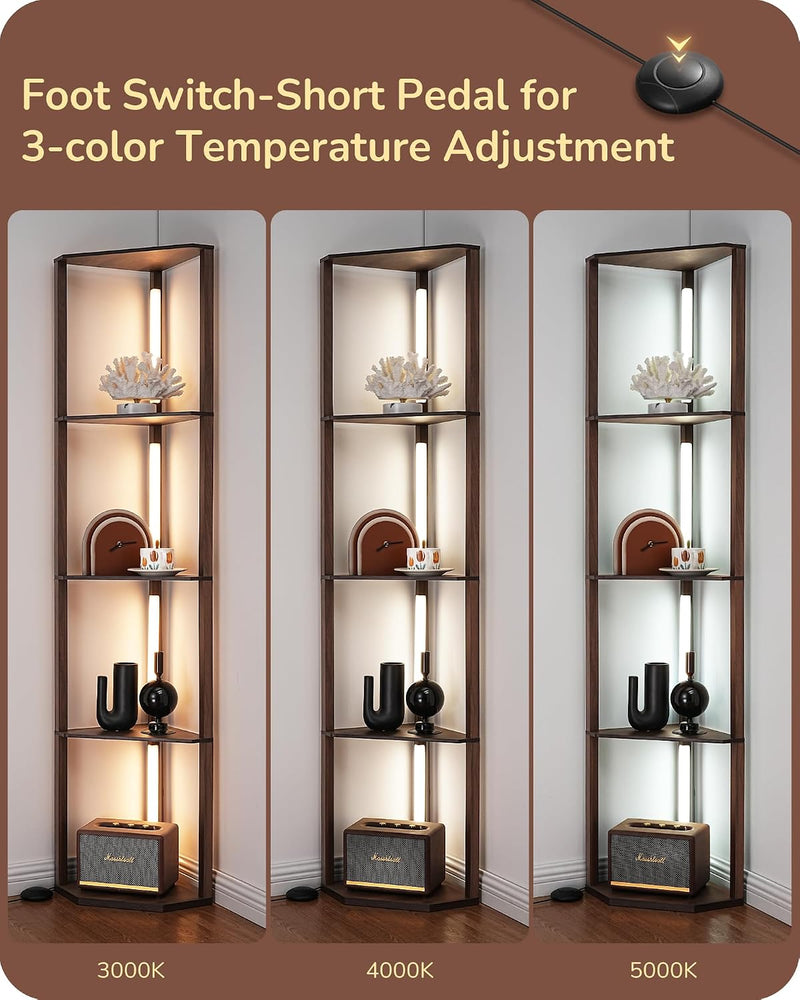 LED Floor Lamps with Shelves 4 Layers Wood