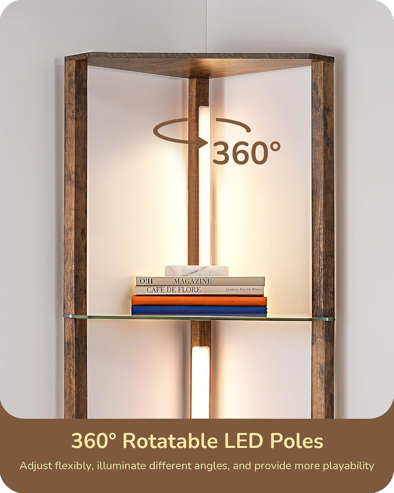 LED Floor Lamps with Shelves 4 Layers Wood