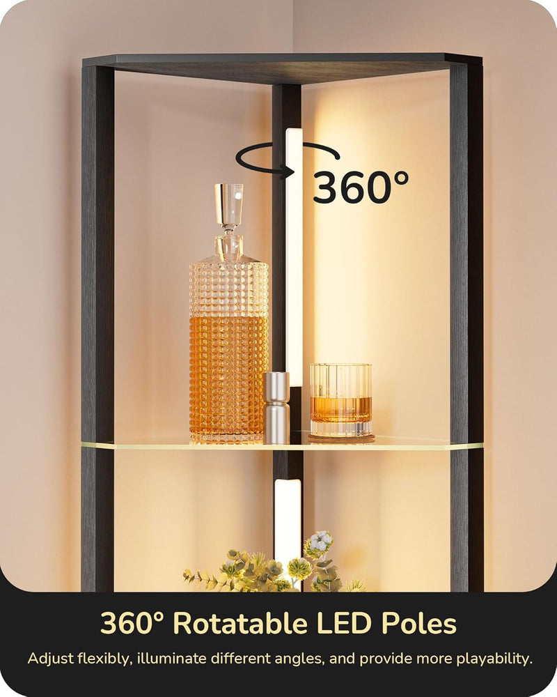 LED Floor Lamps with Shelves 4 Layers Wood