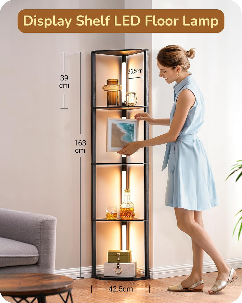 LED Floor Lamps with Shelves 4 Layers Wood