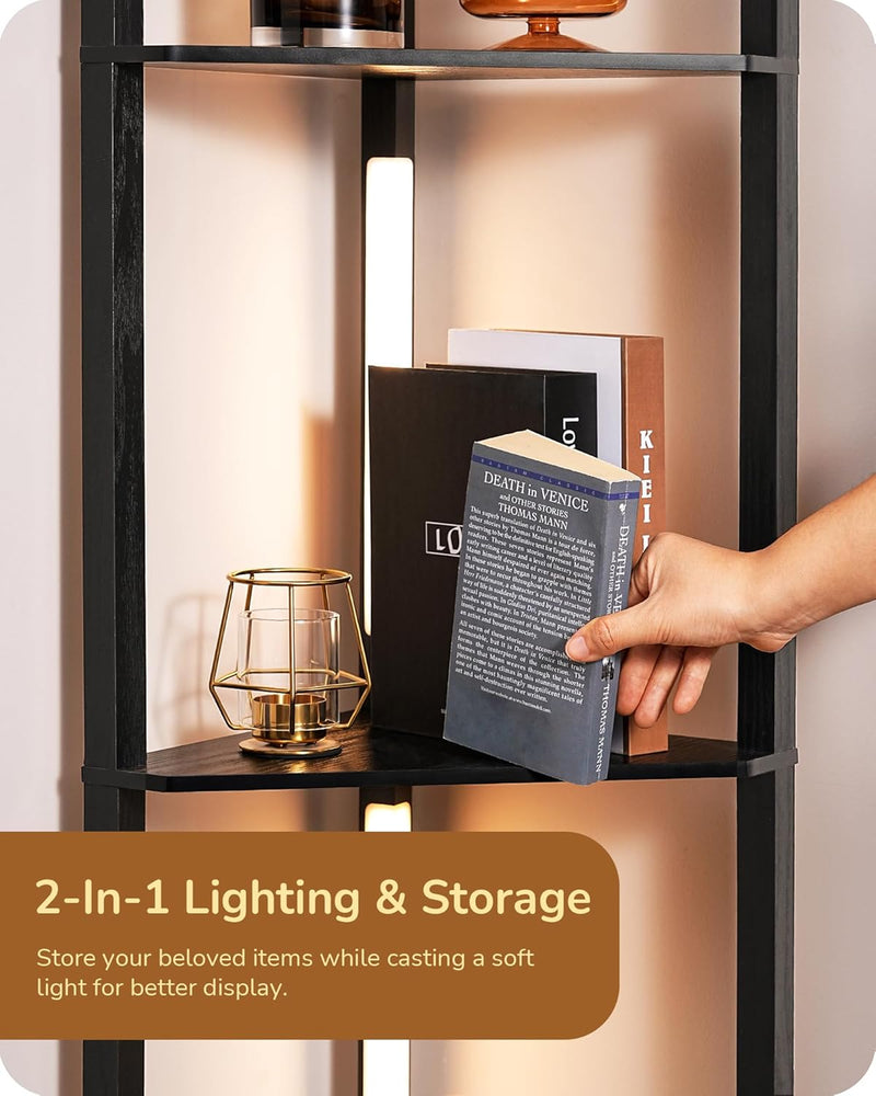 LED Floor Lamps with Shelves 4 Layers Wood