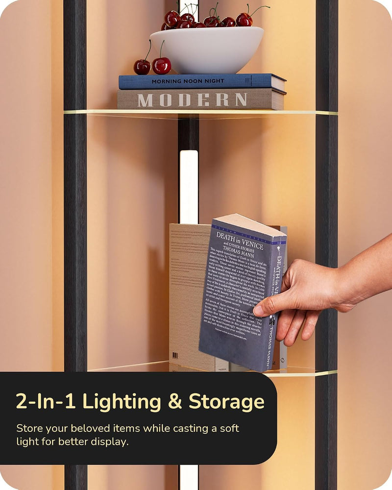 LED Floor Lamps with Shelves 4 Layers Wood