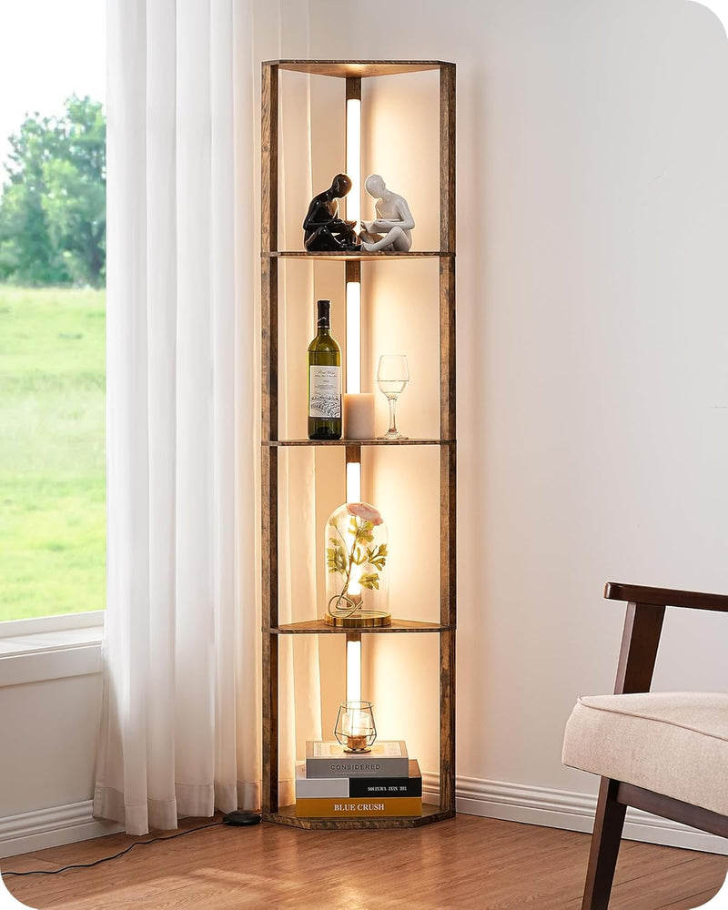 LED Floor Lamps with Shelves 4 Layers Wood