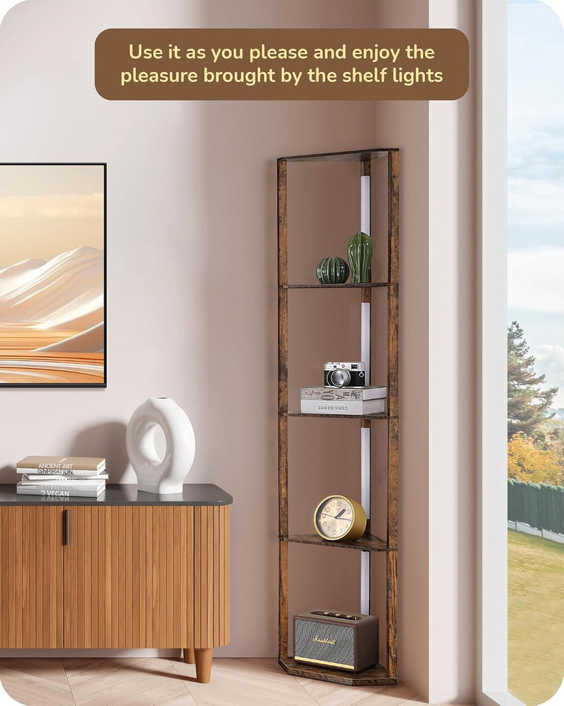 LED Floor Lamps with Shelves 4 Layers Wood