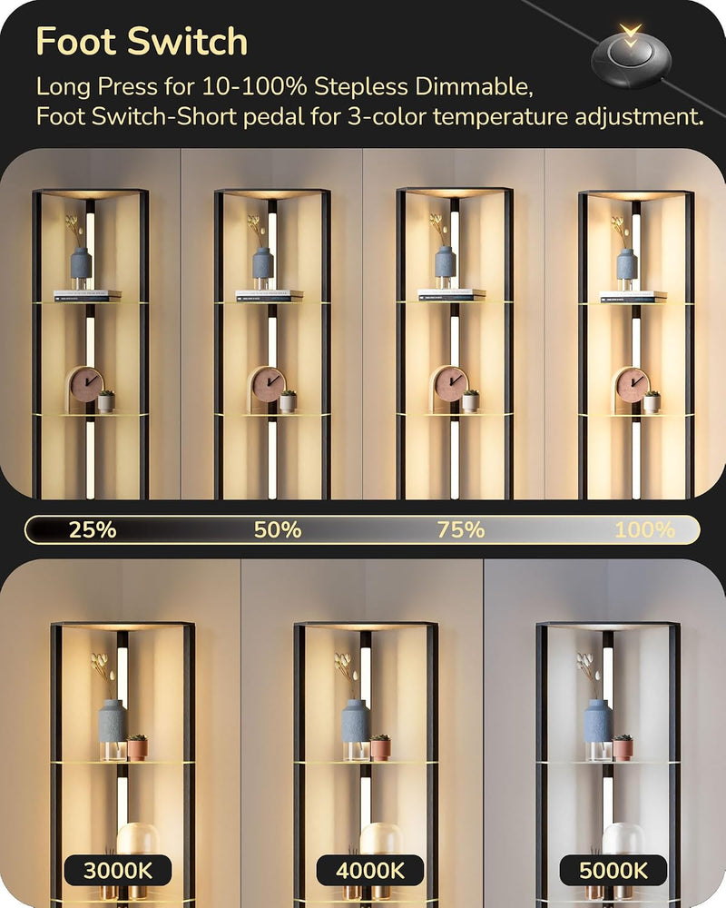 LED Floor Lamps with Shelves 4 Layers Wood
