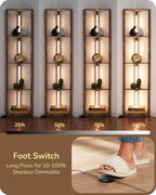 LED Floor Lamps with Shelves 4 Layers Wood