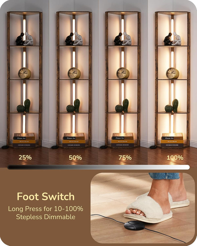 LED Floor Lamps with Shelves 4 Layers Wood