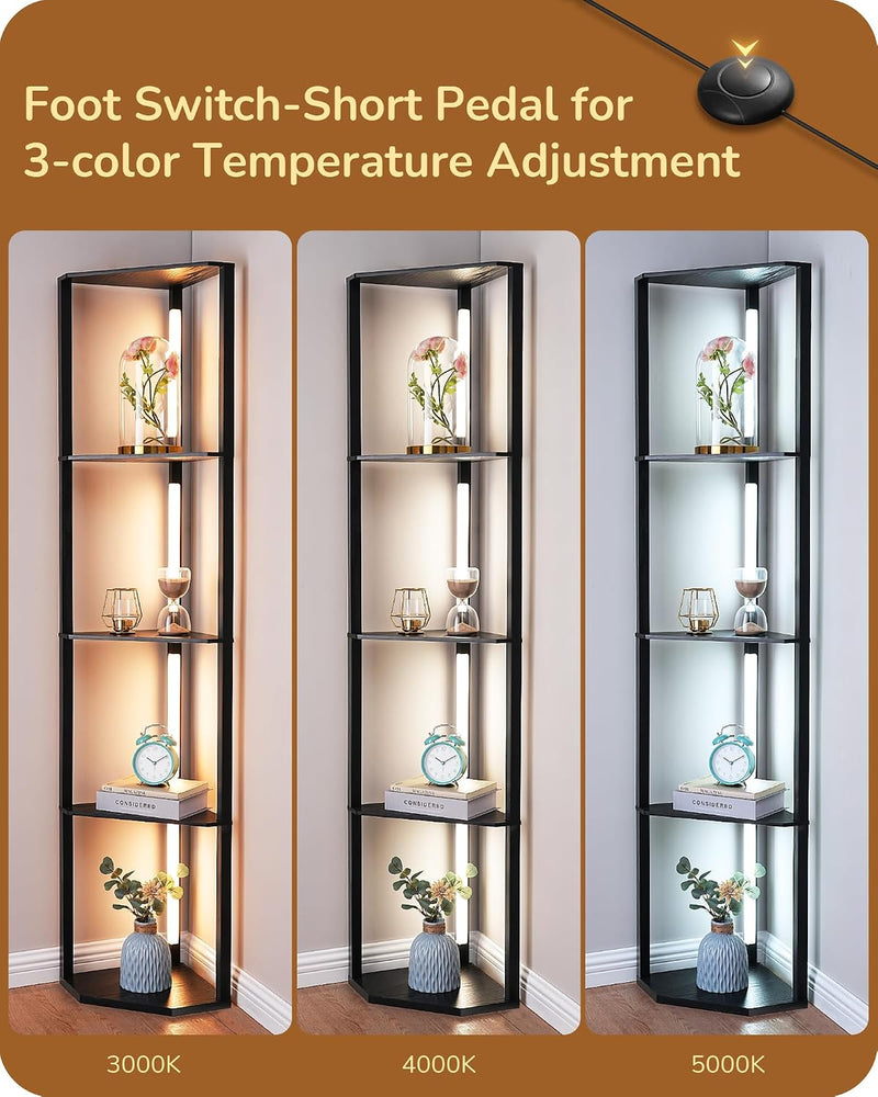 LED Floor Lamps with Shelves 4 Layers Wood