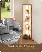 LED Floor Lamps with Shelves 4 Layers Wood