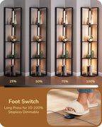 LED Floor Lamps with Shelves 4 Layers Wood
