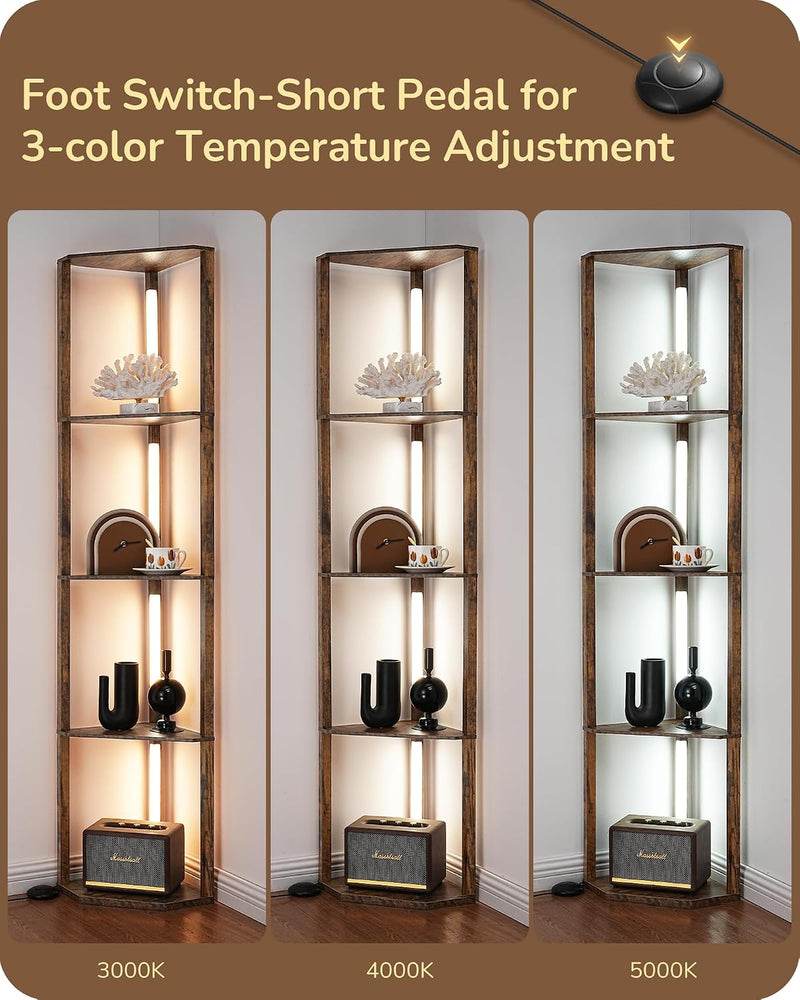 LED Floor Lamps with Shelves 4 Layers Wood