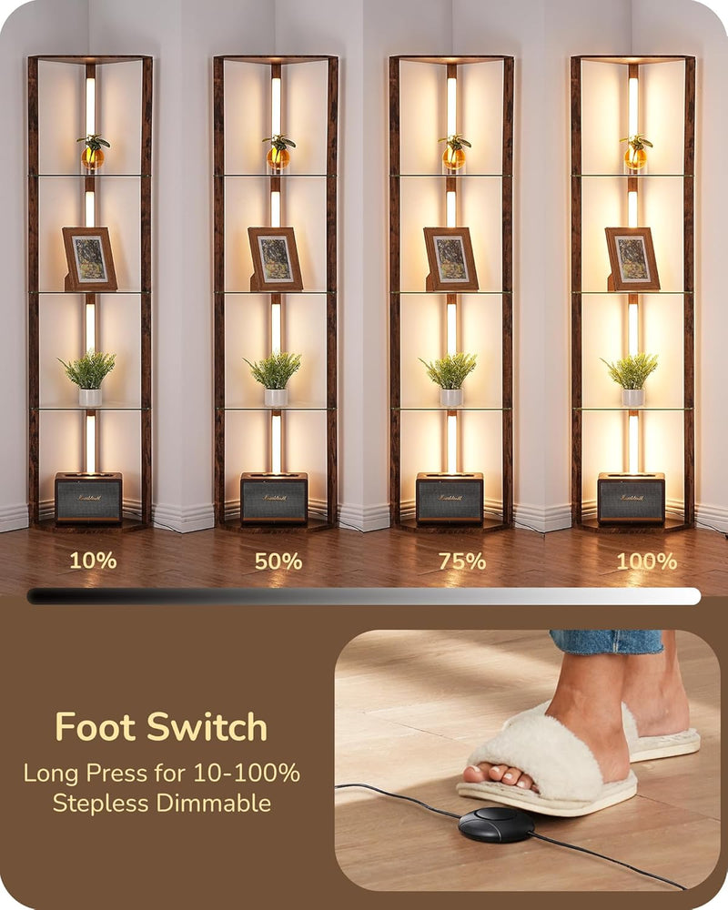 LED Floor Lamps with Shelves 4 Layers Wood