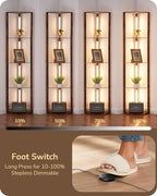 LED Floor Lamps with Shelves 4 Layers Wood