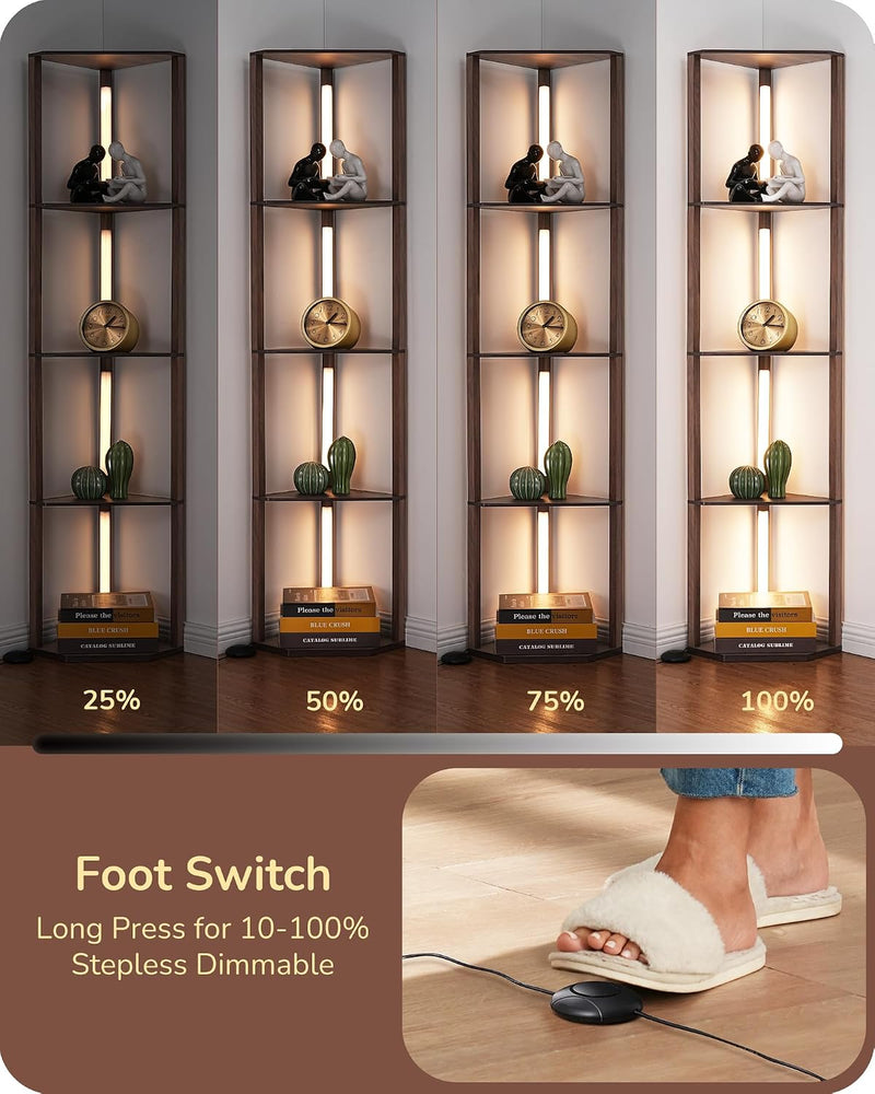LED Floor Lamps with Shelves 4 Layers Wood