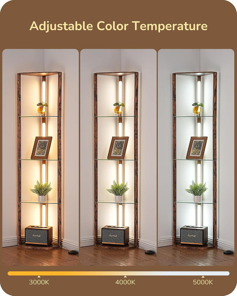 LED Floor Lamps with Shelves 4 Layers Wood