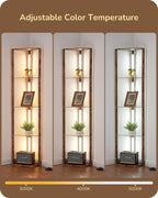 LED Floor Lamps with Shelves 4 Layers Wood