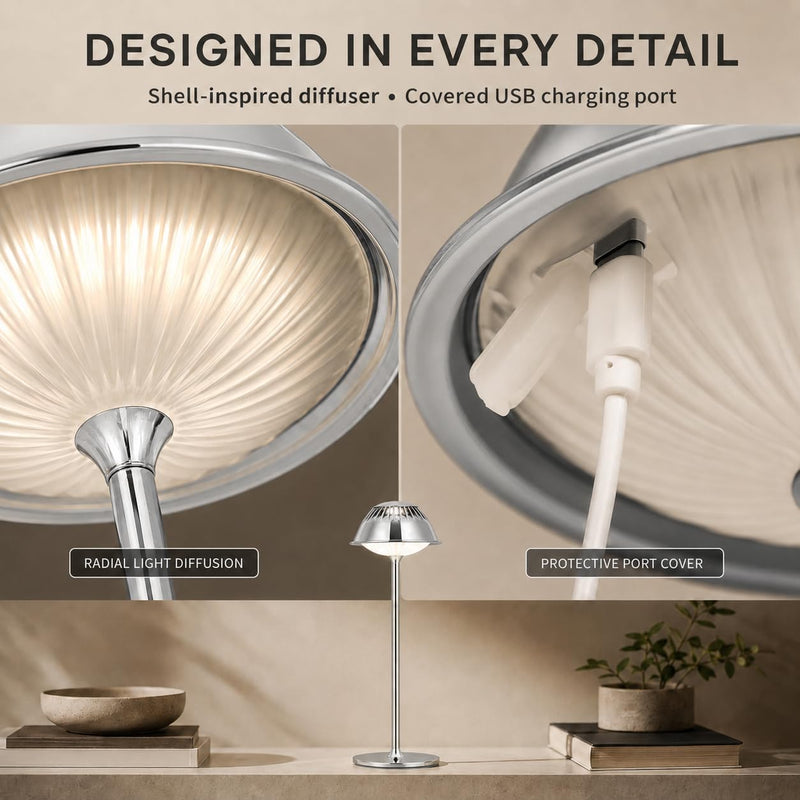 LED Modern Rechargeable Table Lamp Chrome Vioa