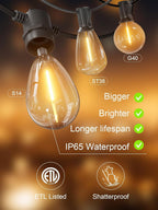 LED Outdoor String Lights S14 128FT 39m Festoon