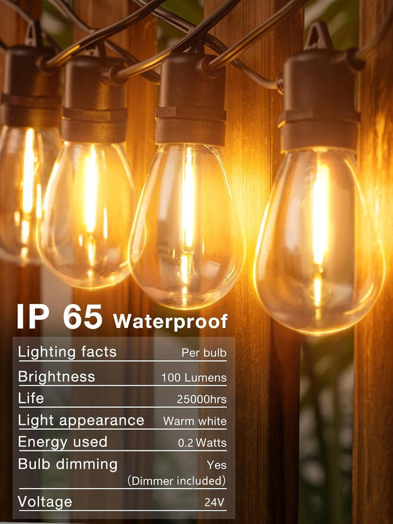LED Outdoor String Lights S14 128FT 39m Festoon