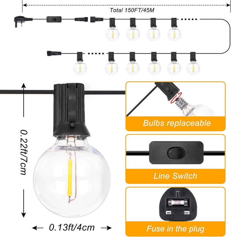 Lights Outdoor Garden String Mains Powered 150FT