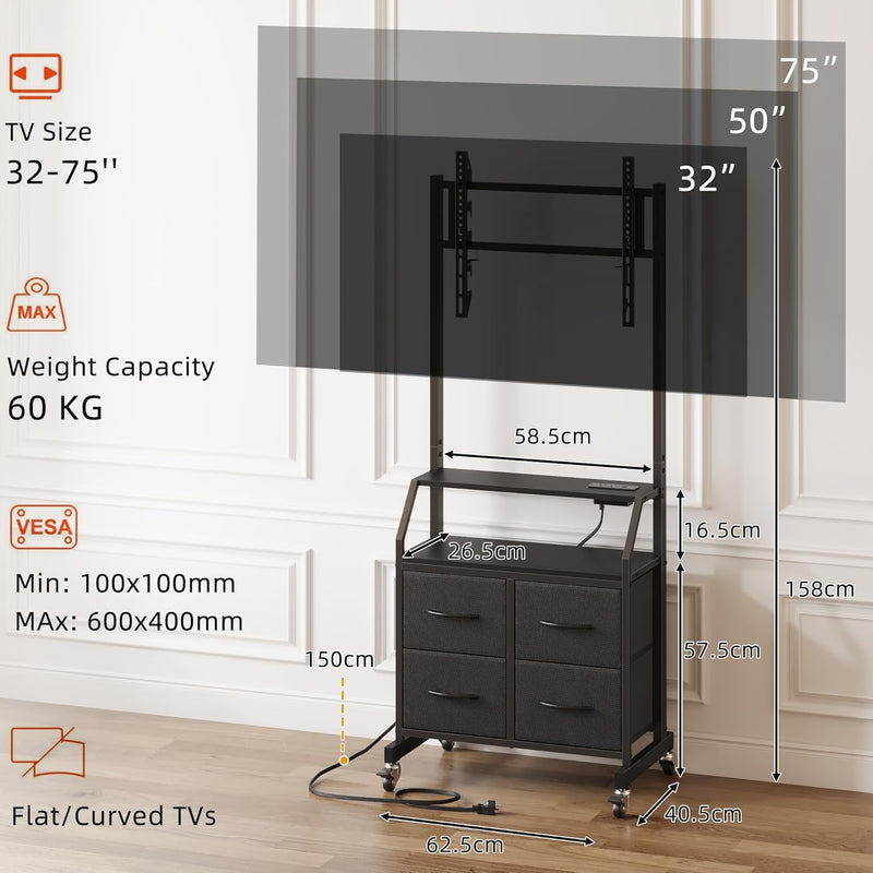 LED Rolling TV Stand on Wheels with Mount
