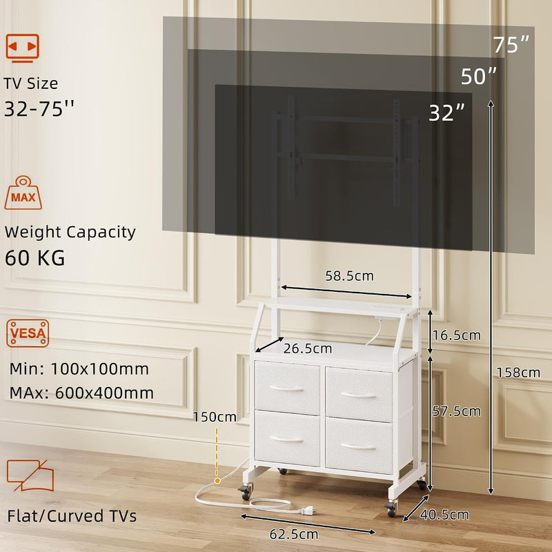 LED Rolling TV Stand on Wheels with Mount