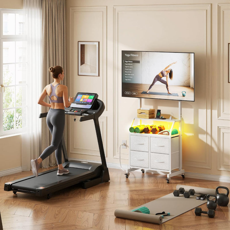 LED Rolling TV Stand on Wheels with Mount
