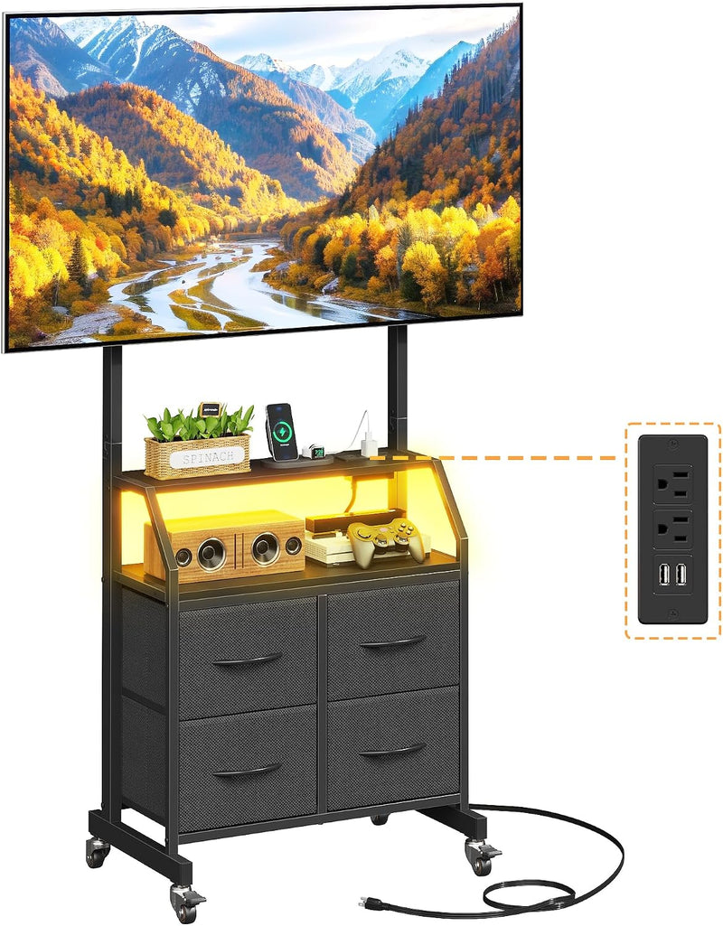 LED Rolling TV Stand on Wheels with Mount