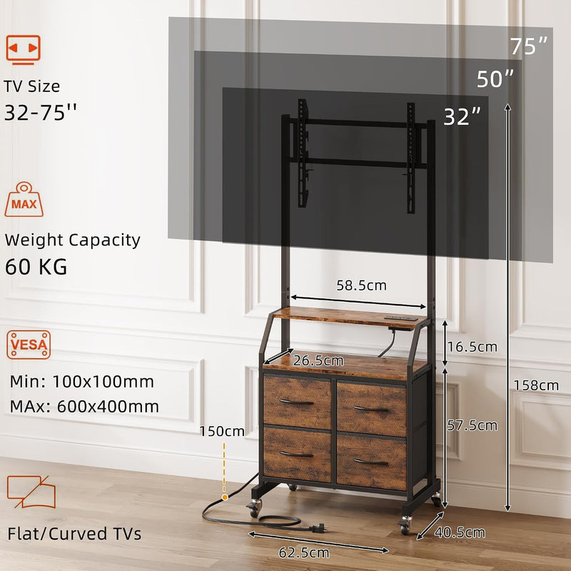 LED Rolling TV Stand on Wheels with Mount