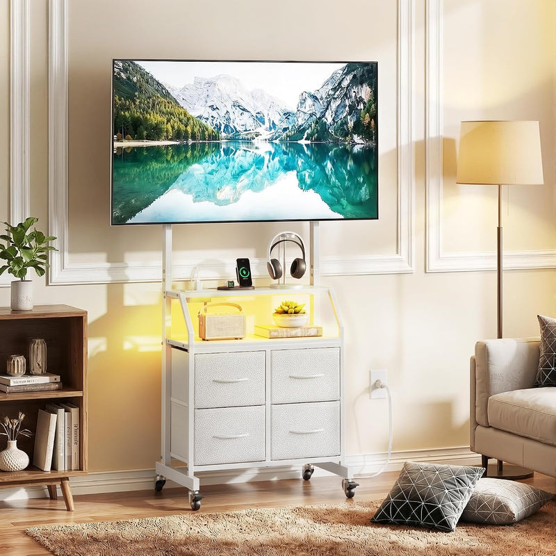 LED Rolling TV Stand on Wheels with Mount